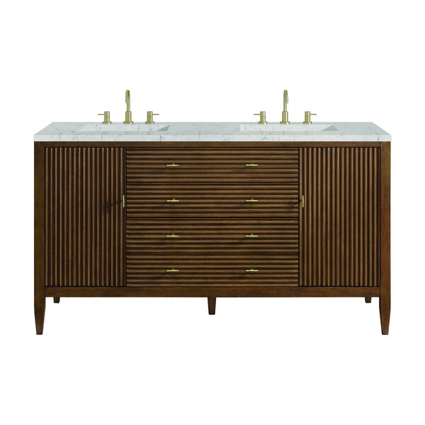James Martin Vanities 60'' Double Vanity, Mid Century Walnut w/ 3 CM Eternal Jasmine Pearl Quartz Top 485-V60D-WLT-3EJP - main